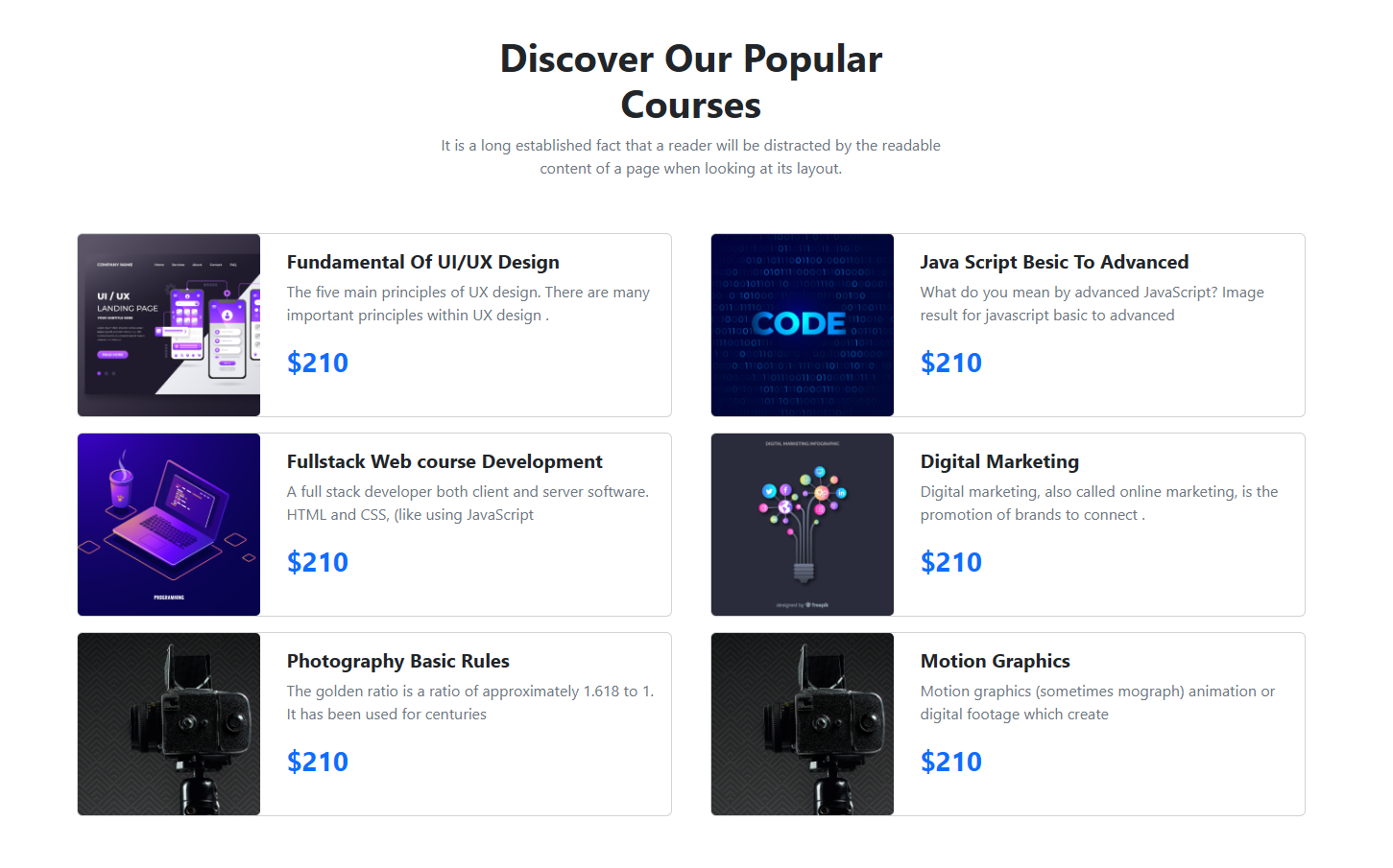 Popular courses grid
