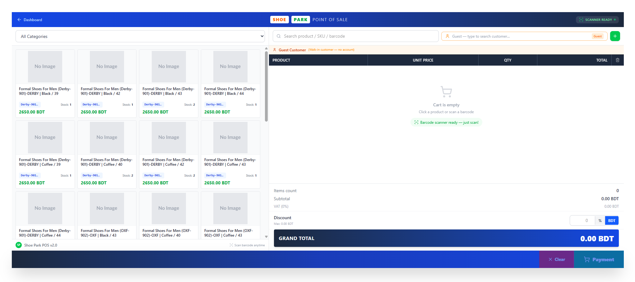 POS terminal — barcode scanning and checkout